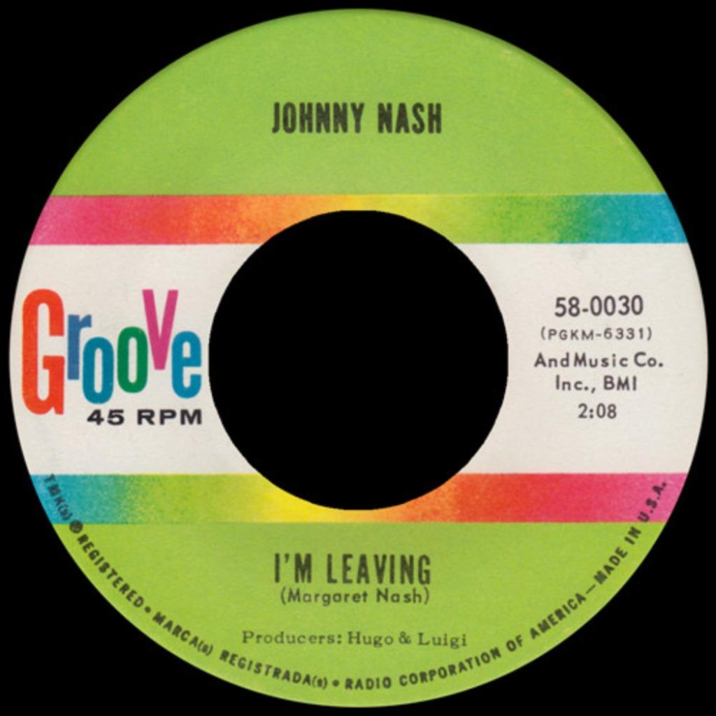 Johnny Nash ‎– I'm Leaving "Popcorn ", Single, Utilisé, 7 pouces, R&B et Soul