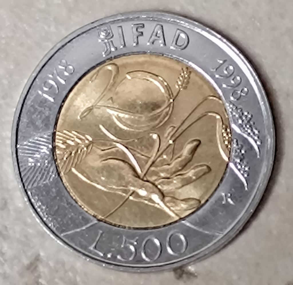 munt Italie 500 lire 1998 : 20 ste verj IFAD, Verzenden