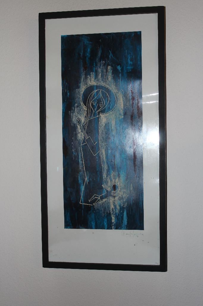 Kader Dame met kind, blauw, Antiek en Kunst, Ophalen