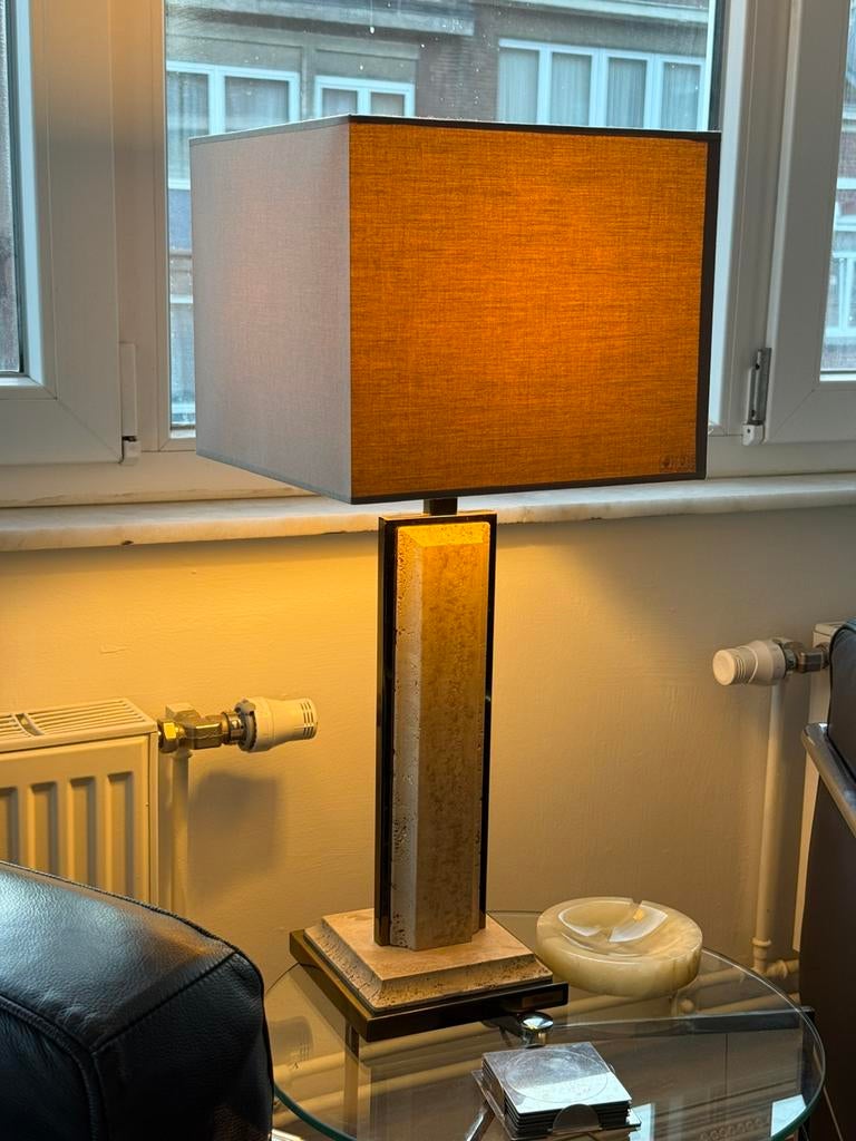 Lampe de table en travertin & laiton – Design vintage, Maison & Meubles, Lampes | Lampes de table, Utilisé, Enlèvement ou Envoi