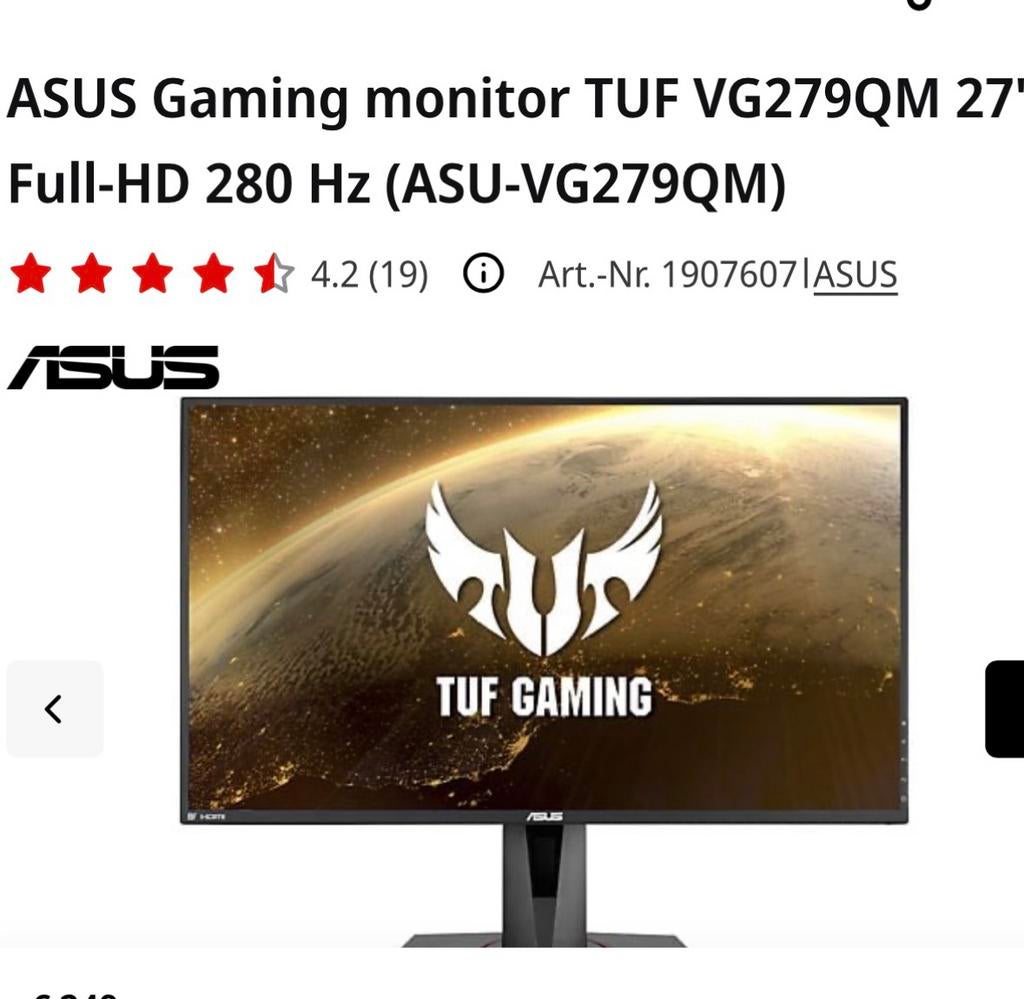 Asus gaming monitor, Ophalen of Verzenden, Zo goed als nieuw, 201 Hz of meer, Gaming