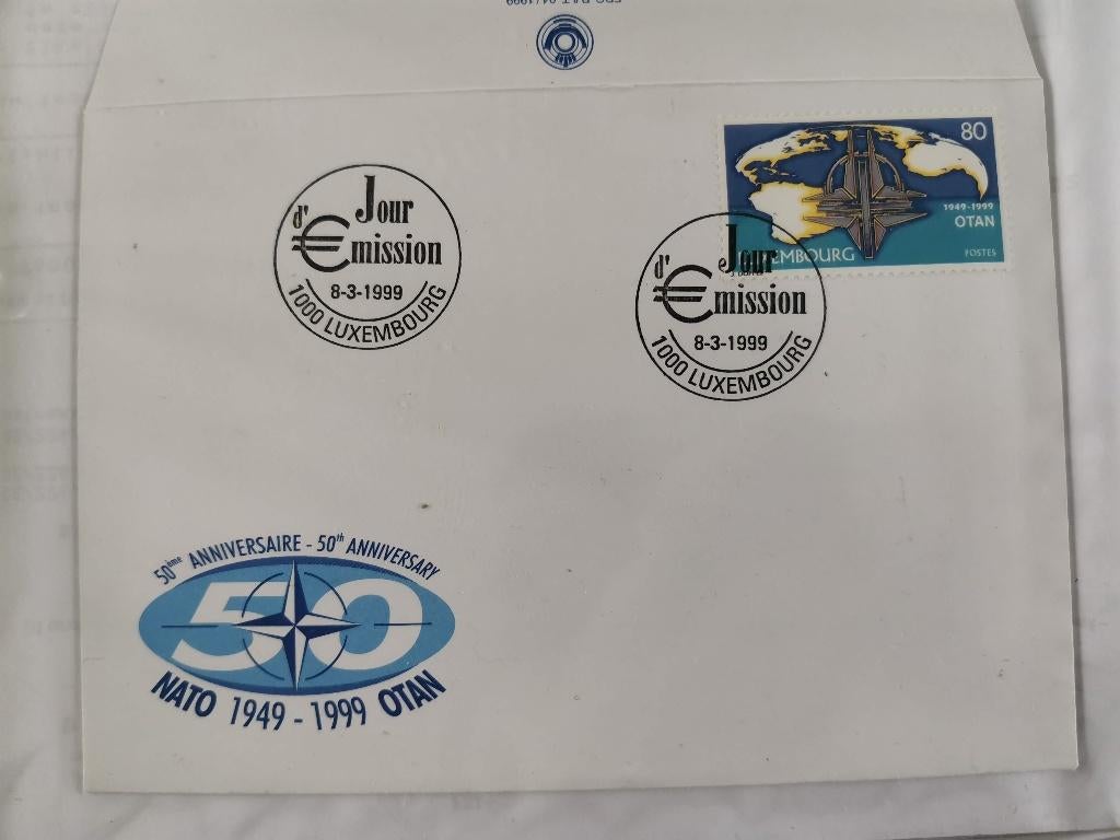 Luxembourg 1999 - FDC - 50 ans de l'OTAN, carte du monde, Enlèvement ou Envoi, Luxembourg, Affranchi