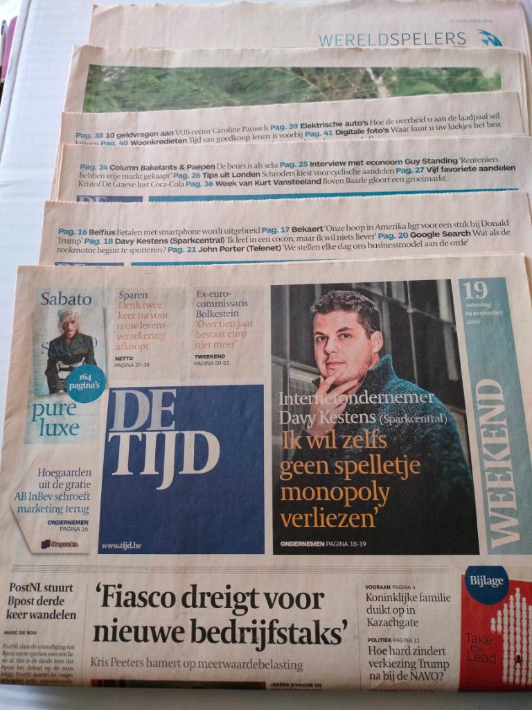 Journal complet De Tijd week-end du 19 novembre 2016, Livres, Journaux & Revues, Enlèvement, Comme neuf, Journal