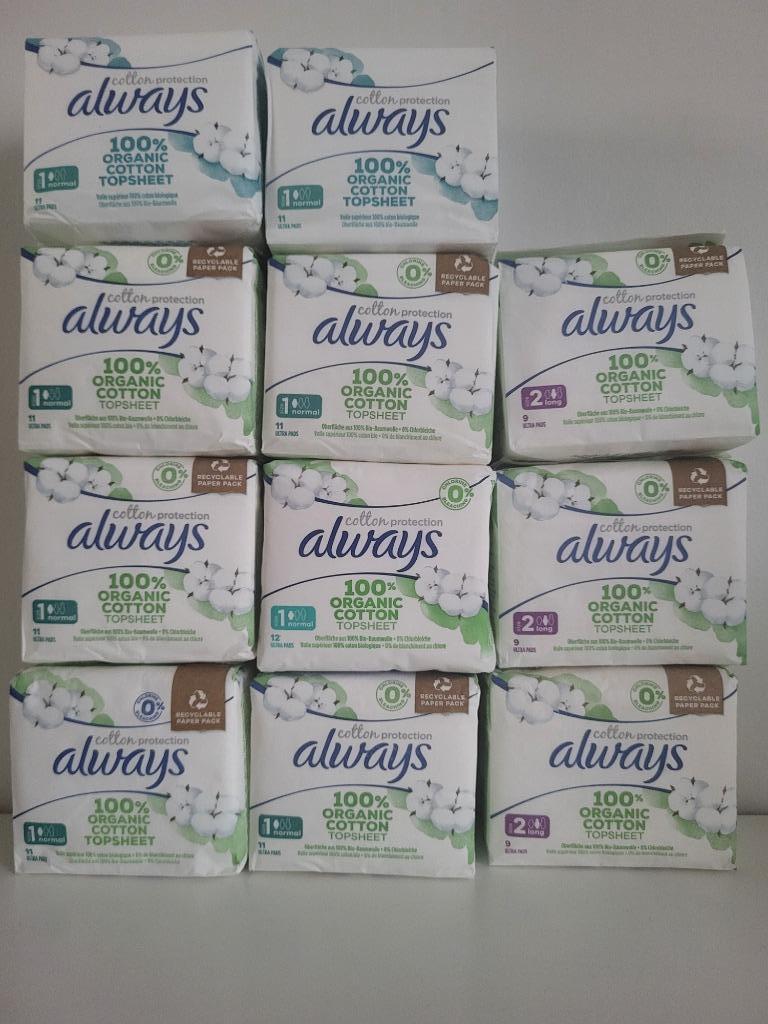 11x maandverband Always bio organic cotton normal & long, Ophalen of Verzenden, Nieuw
