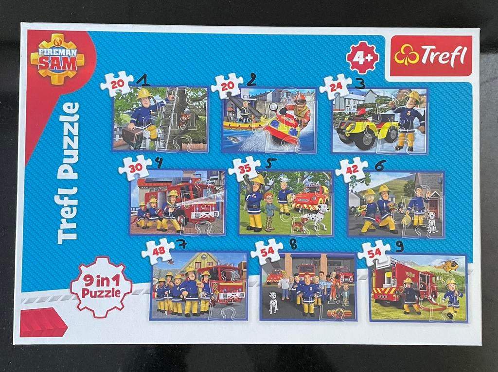 Trefl puzzel - Fireman Sam 9 puzzels v.a. 4j, Ophalen of Verzenden, Zo goed als nieuw