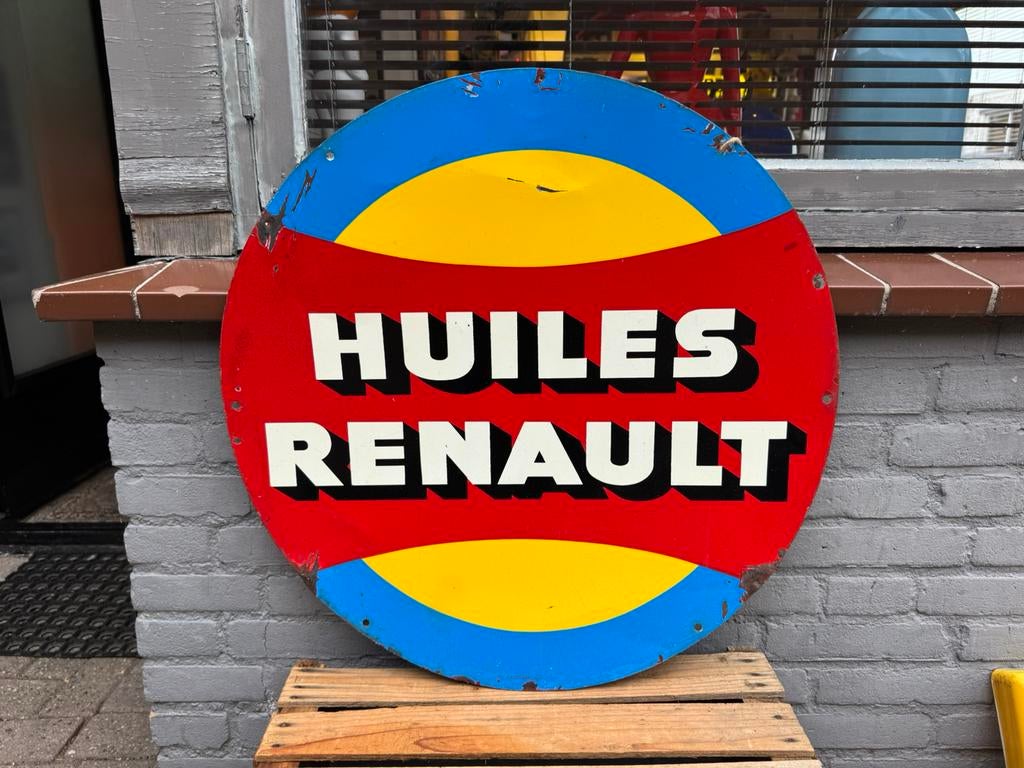 Huiles Renault oud reclamebord, Verzamelen, Ophalen of Verzenden, Gebruikt, Reclamebord