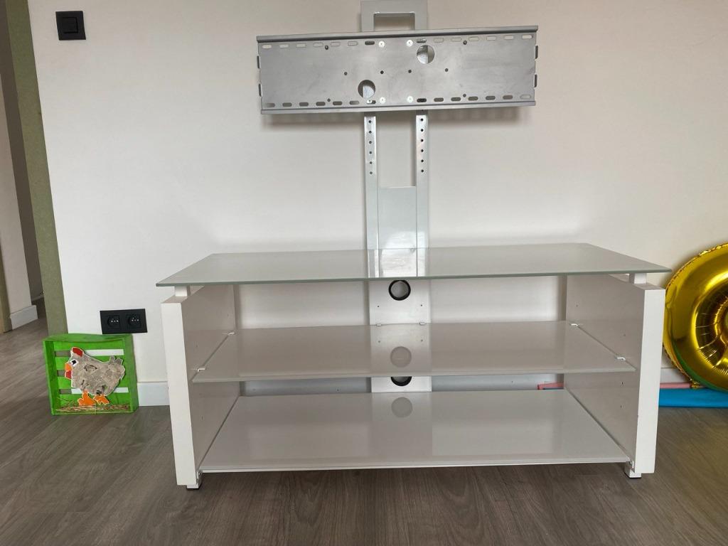 glazen tv meubel met draai arm voor tv, Ophalen, 100 tot 150 cm, 100 tot 150 cm, 50 tot 75 cm