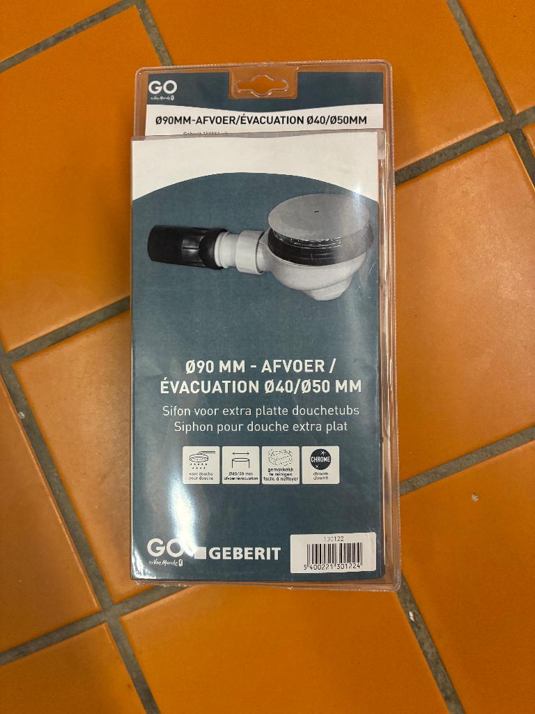 Geberit douchesifon dia 90 afvoer 40/50mm platte douchetubs, Ophalen, Nieuw, Chroom, Douche