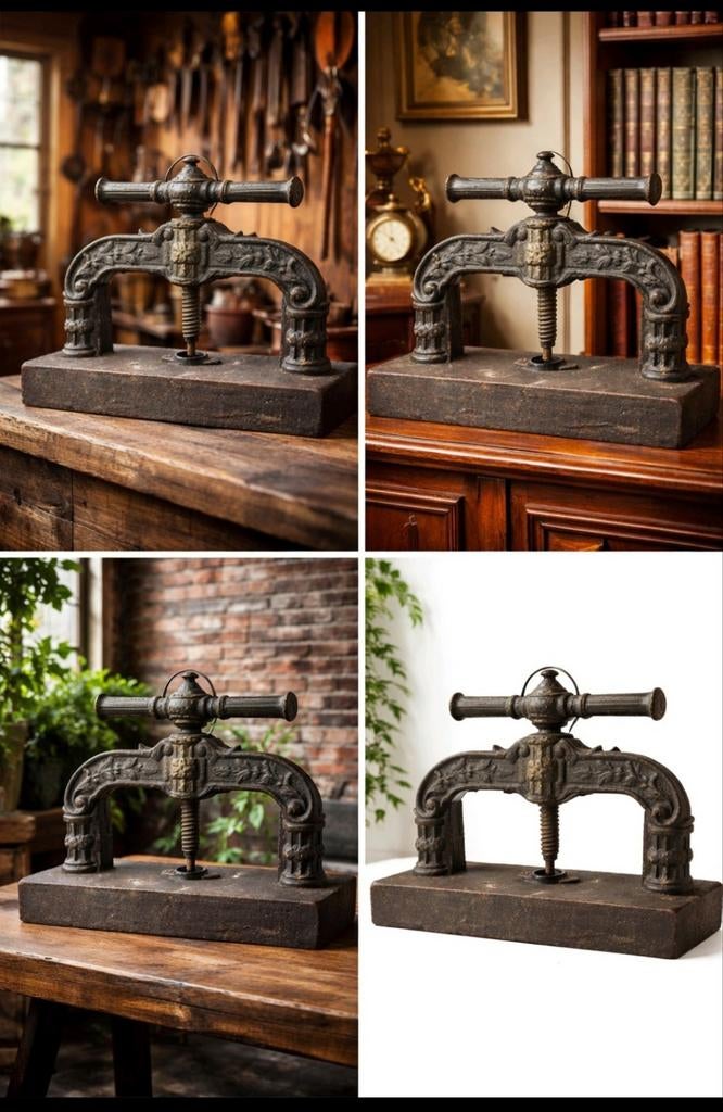 Ancienne presse à vis en fonte  imprimeur atelier industriel