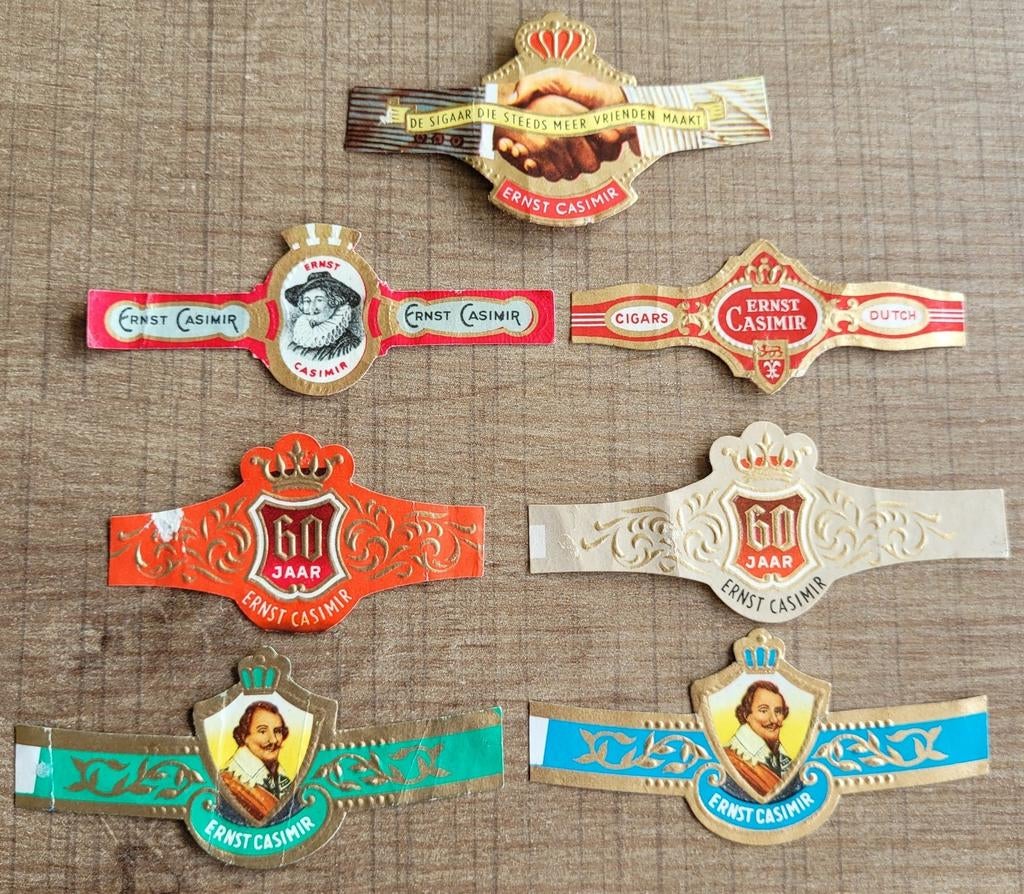 7 oude sigarenbandjes: Ernst Casimir sigaren, Ophalen of Verzenden, Gebruikt, Sigarenbandjes