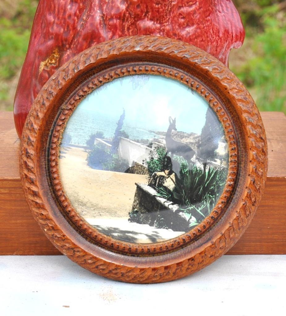petit cadre rond bombé tour bois sculpté, Enlèvement ou Envoi, Utilisé, Bois