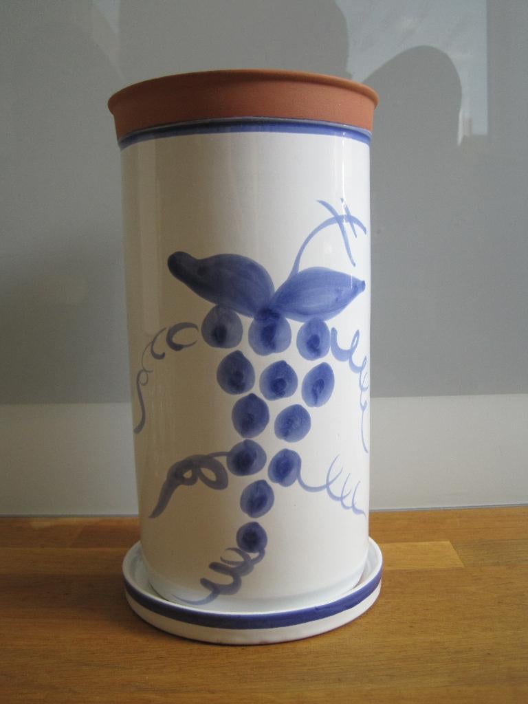 Terracotta wijnkoeler wit geglazuurd met druivenrank nieuw, Ophalen of Verzenden, Nieuw, Aardewerk, Overige typen