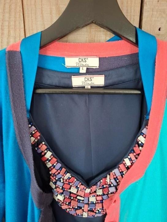 Kleedje (mt XL) met bijpassend gilet CKS, Kleding | Dames, Jurken, Blauw, Maat 42/44 (L), Ophalen of Verzenden, Zo goed als nieuw