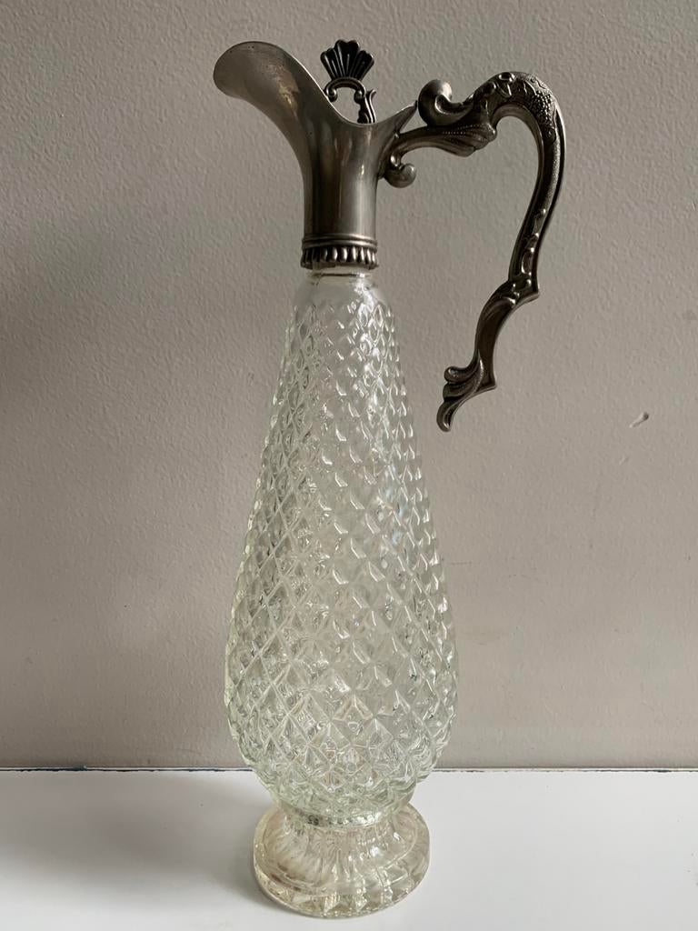 Elegante karaf met zilveren handvat schenktuit en stop, Antiek en Kunst, Ophalen of Verzenden