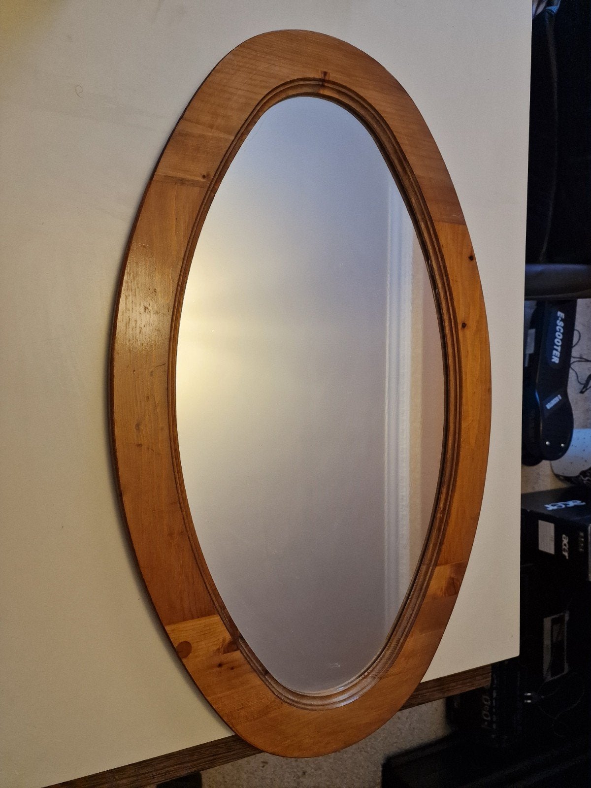 Mooie vintage grenen ovalen spiegel – ca. 60 cm, Huis en Inrichting, Ophalen, Ovaal