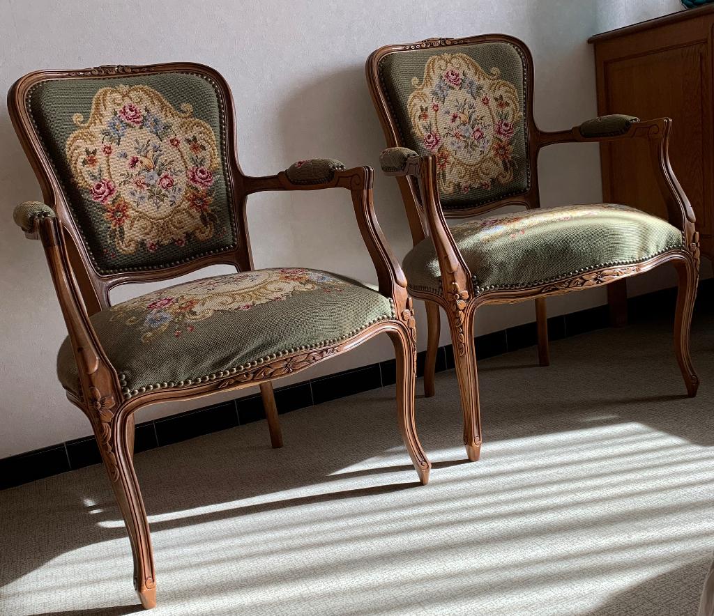 Set van 2 Antieke Franse Fauteuils – Louis XV-stijl, Ophalen of Verzenden