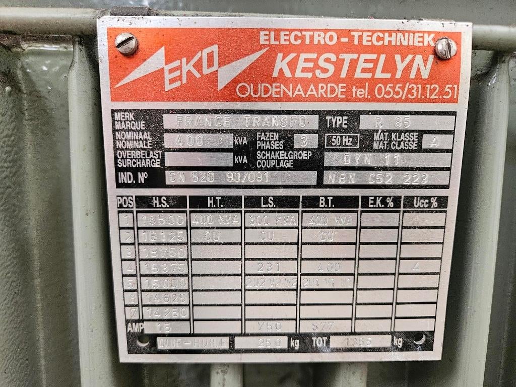 Transformateur de distribution France Transfo 400 kVA, Bricolage & Construction, Électricité & Câbles, Enlèvement, Utilisé, Autres types