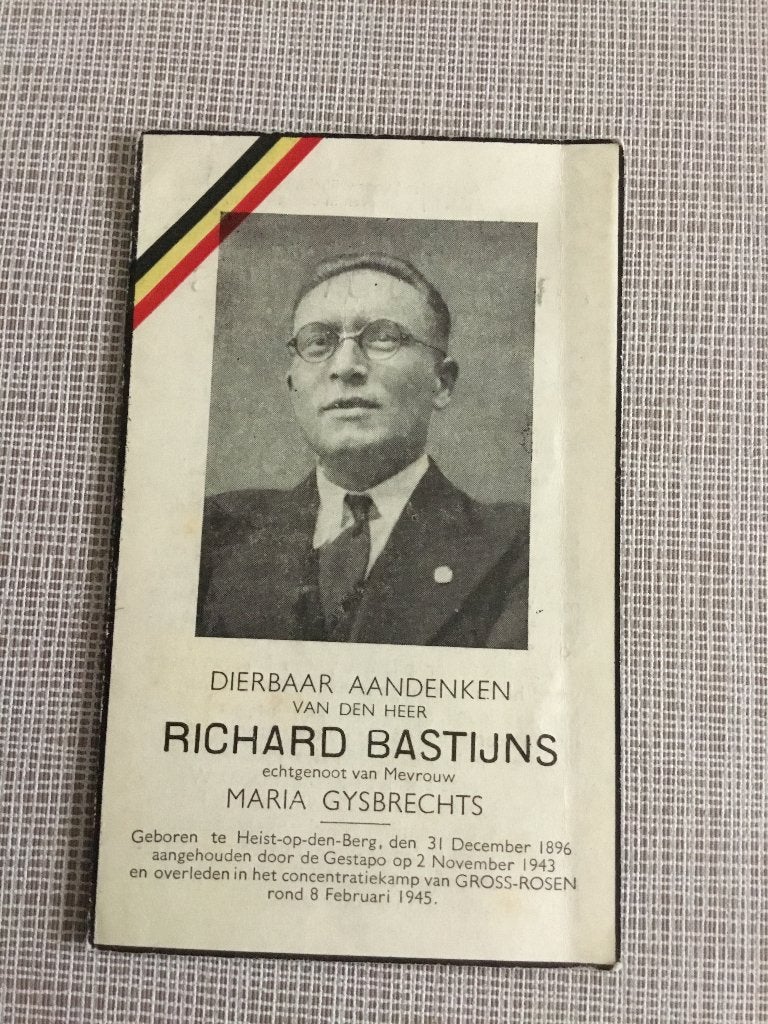 Victime de guerre Bastijns Heist o/d Berg +Gross Rosen 1945, Collections, Enlèvement ou Envoi, Image pieuse
