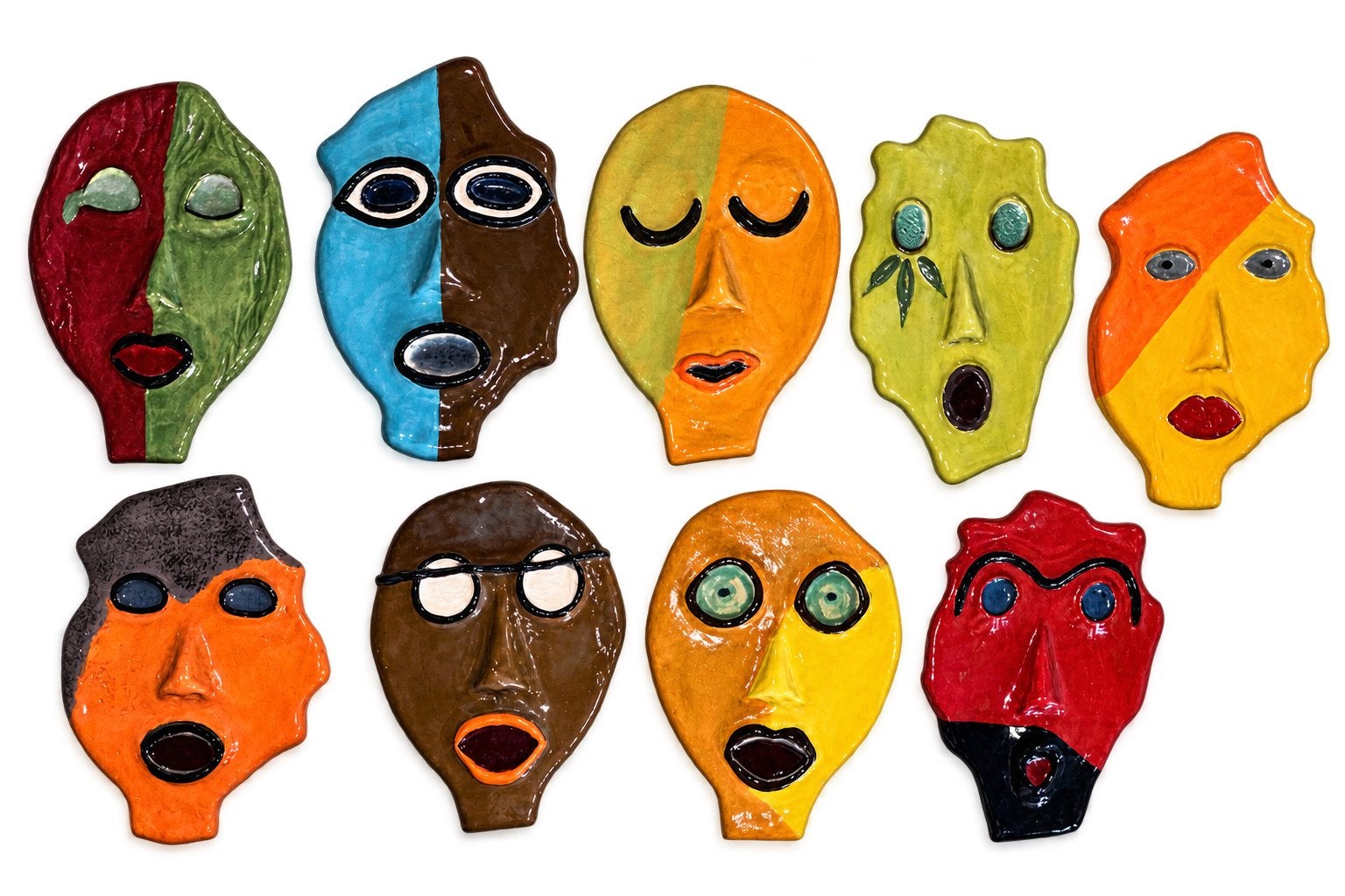 Handgemaakte keramische maskers – unieke wanddecoratie, Antiek en Kunst, Ophalen, Geglazuurd, Masker
