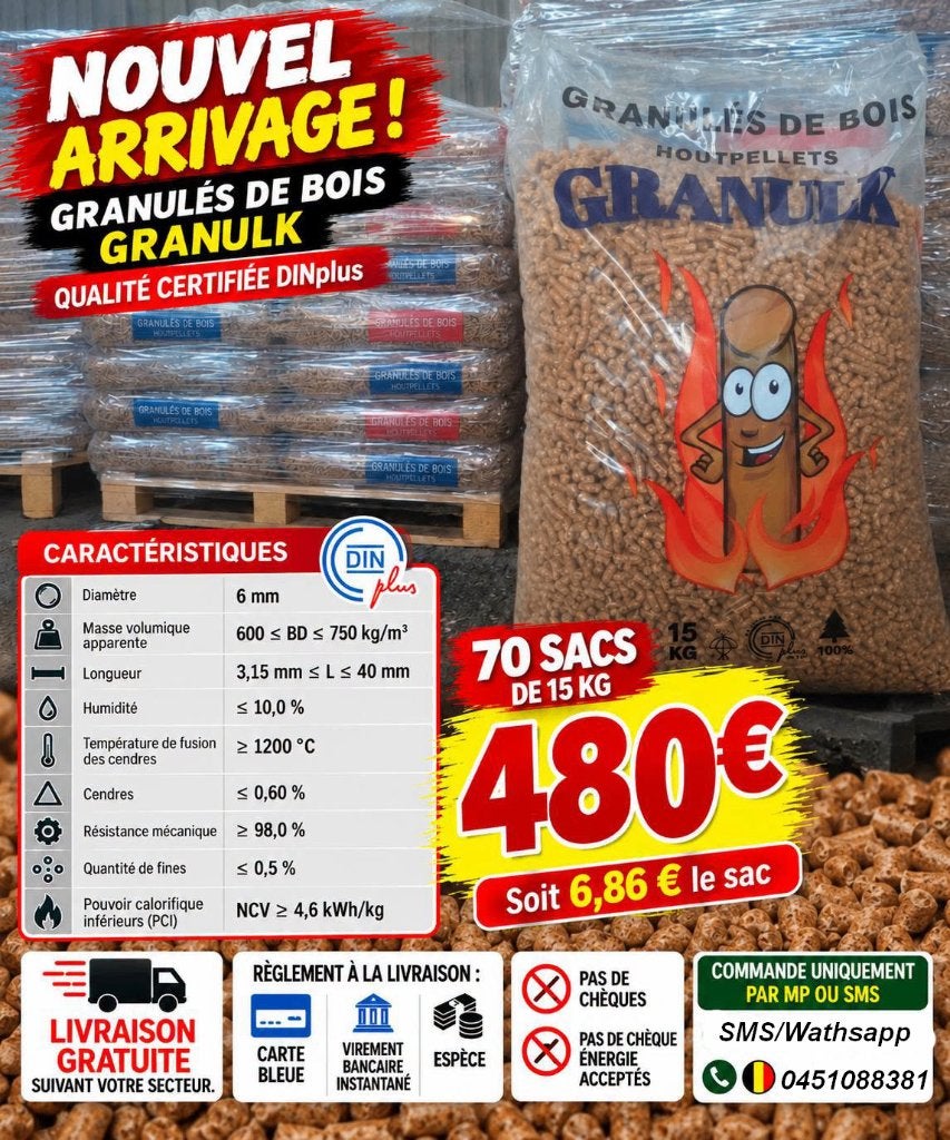 Palette de pellet 100% résineux Lire l'annonce svp, Jardin & Terrasse, 6 m³ ou plus, Envoi, Autres essences de bois, Bûches