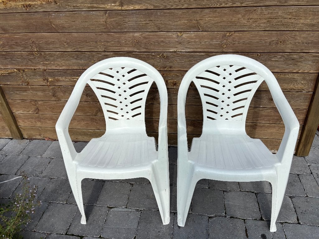 Tuinstoelen wit, Tuin en Terras, Tuinstoelen, Ophalen, Gebruikt, Plastic, Stapelbaar