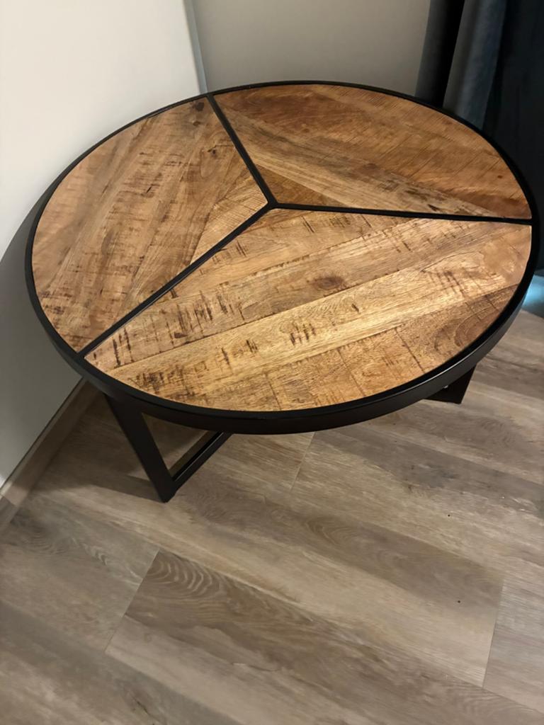 Houten salontafel met metalen frame, Ophalen, Zo goed als nieuw