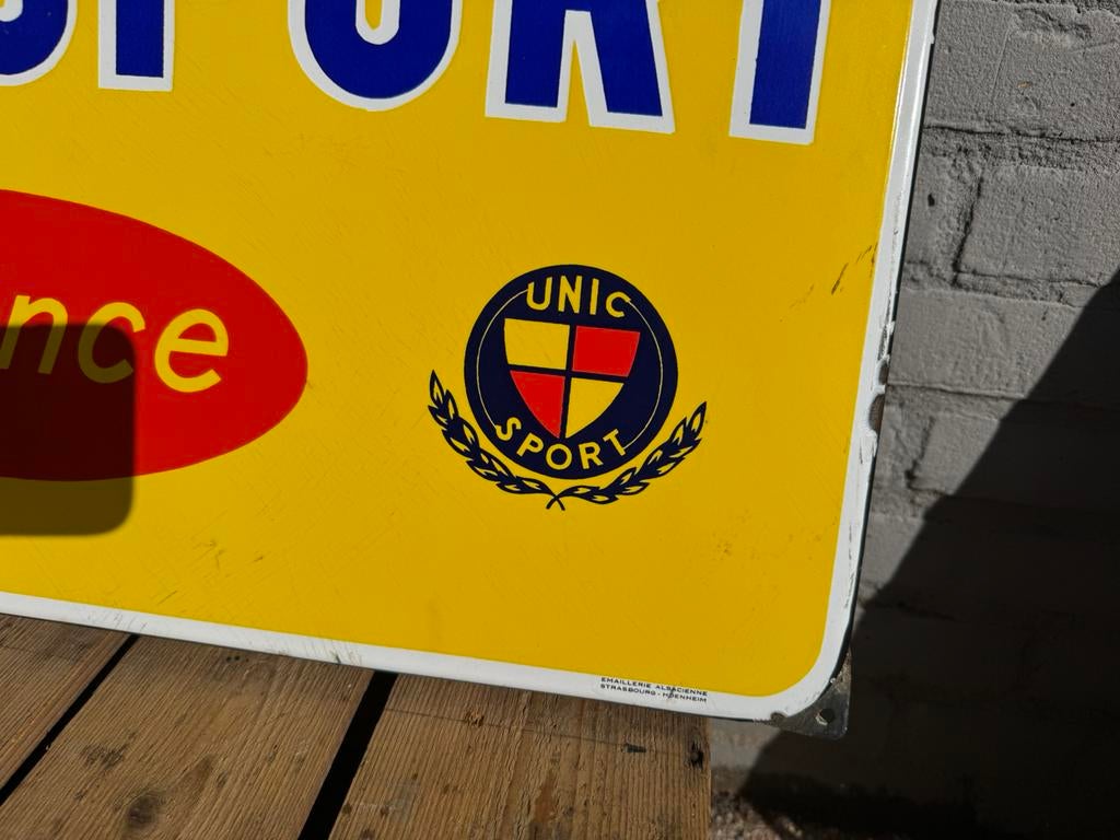 Panneau publicitaire en émail Unic Sport Cycling, Enlèvement, Utilisé, Panneau publicitaire