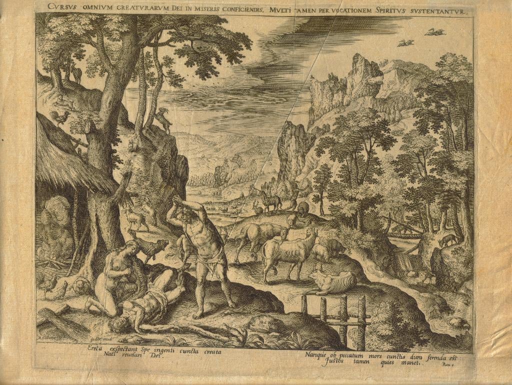 Adriaen Collaert n Hans Bol gravure "Cursus Omnium Creaturar, Antiek en Kunst, Ophalen, Religie, Voor 1600, Origineel