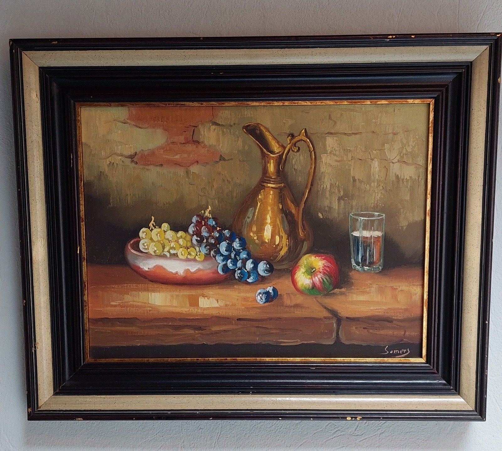Schilderij - Stilleven (gesigneerd Somers), Antiek en Kunst, Doek, Stilleven, Ophalen of Verzenden, Gesigneerd