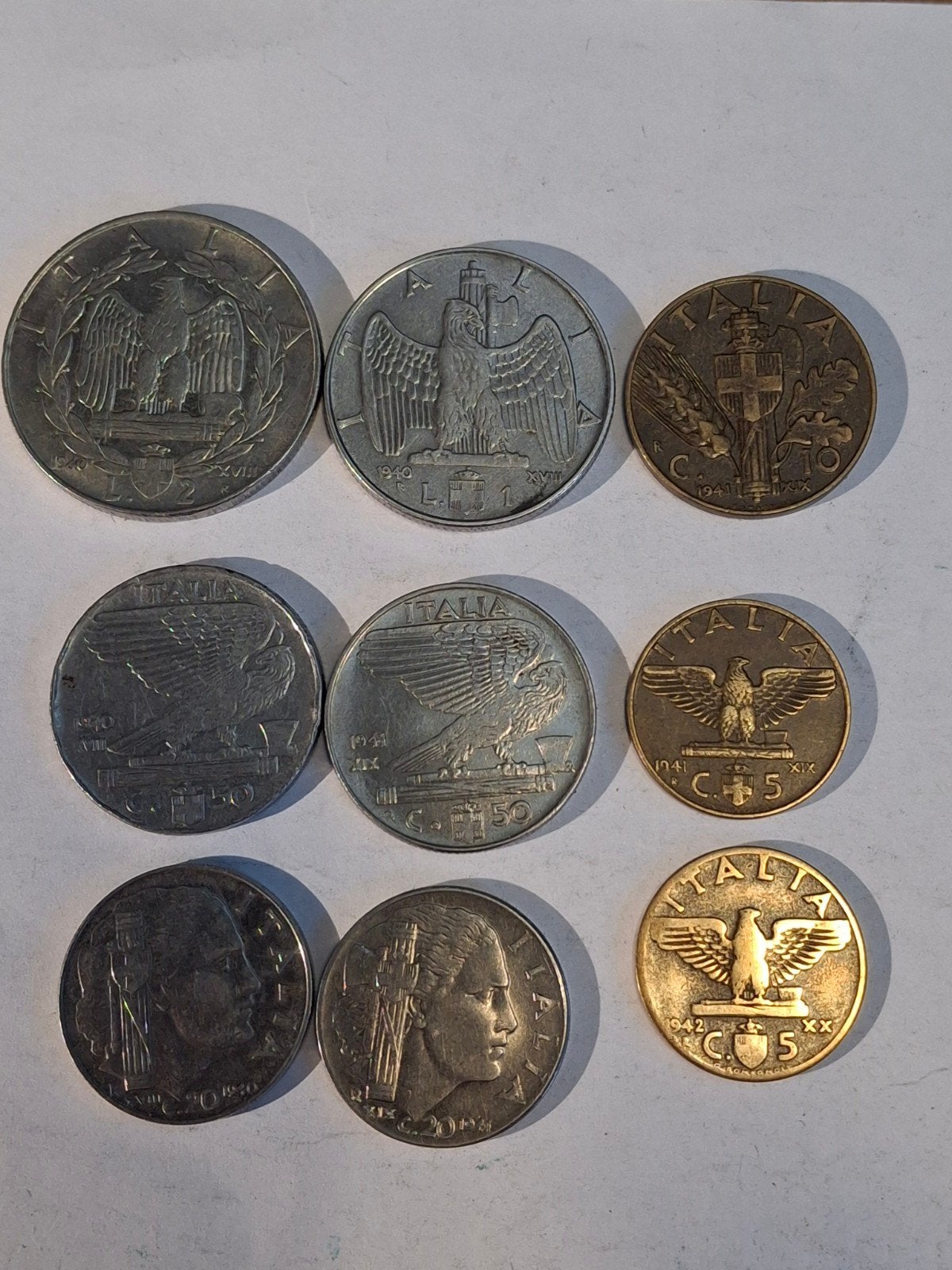 Pièces d'Italie, joli lot 1940 1941 1942, Enlèvement ou Envoi