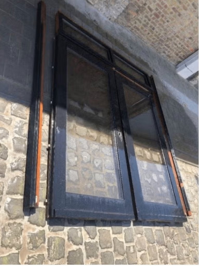 Dubbele deur meranti met bovenlicht., Doe-het-zelf en Bouw, Ophalen, Gebruikt, Glas
