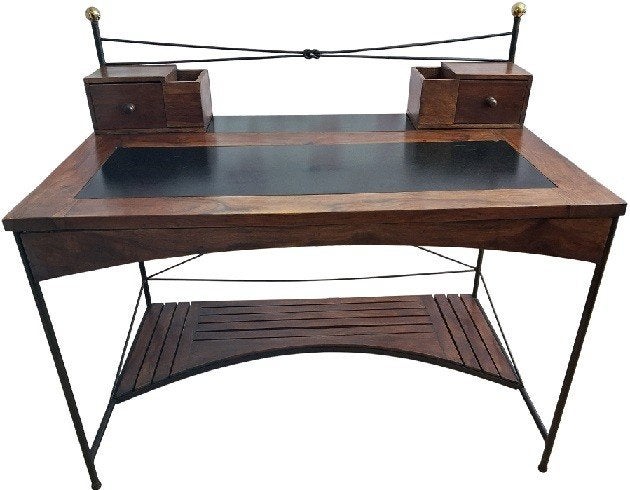 bureau en teck et fer forgé, B, Enlèvement, Utilisé, Bois