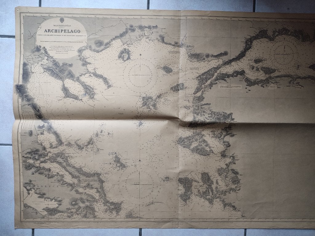 Carte maritime Mediterranean Archipelago (1924), Verzamelen, Scheepvaart, Ophalen, Gebruikt, Motorboot of Zeilboot, Kaart, Foto of Prent