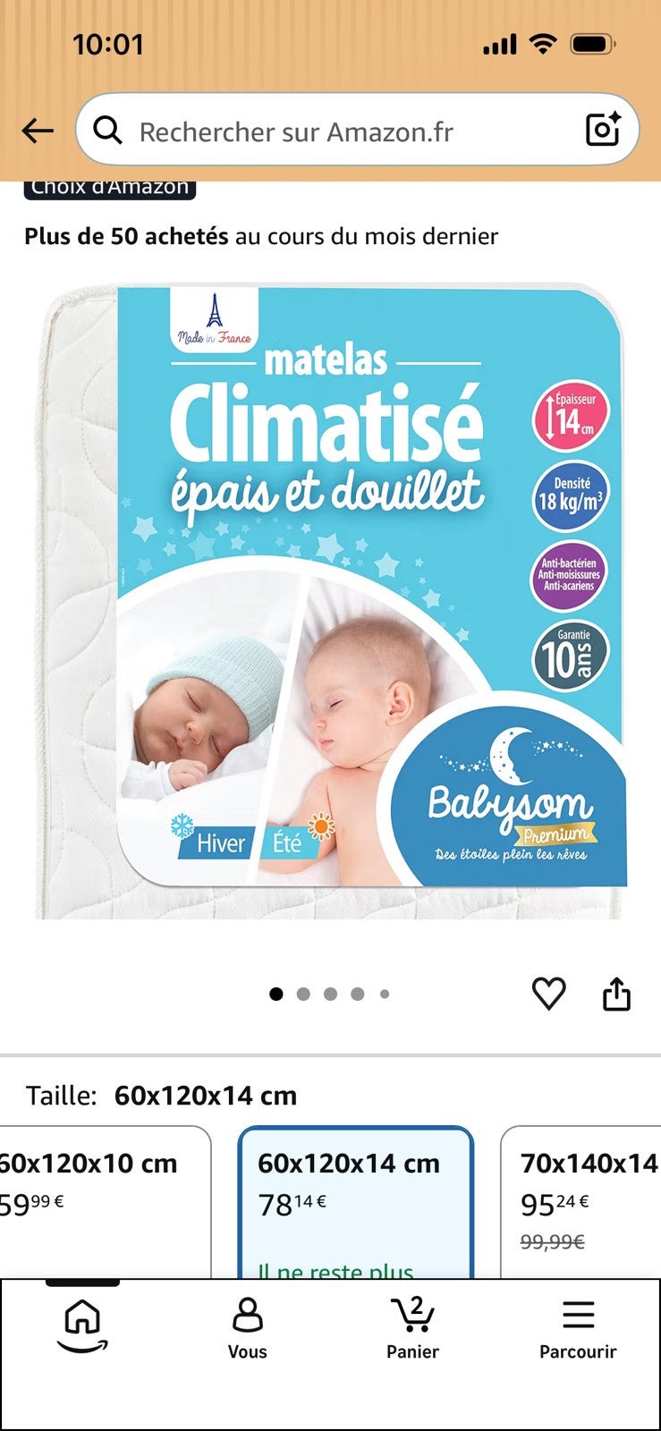 Matelas « Babysom » 120x60x14 cm - Made in France, Enlèvement, Comme neuf