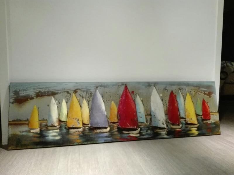kunstwerk in 3D metaal 1.80 x 0.50m thema zee, boten, Enlèvement