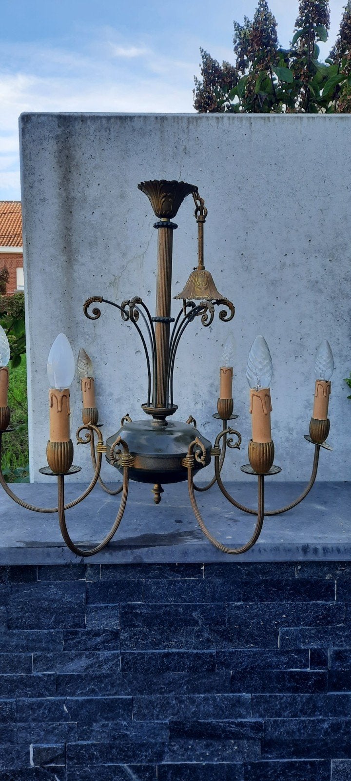 koperen luster, Huis en Inrichting, Ophalen, Gebruikt, Metaal