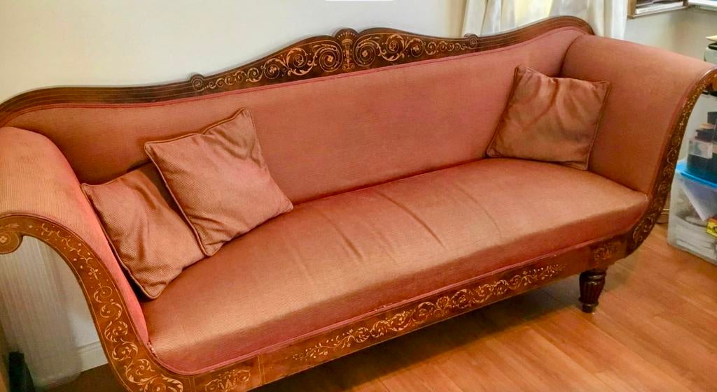 Kerselaar louis Philippe zetel met marquetterie, LOuis Philippe, 200 à 250 cm, Comme neuf, Enlèvement
