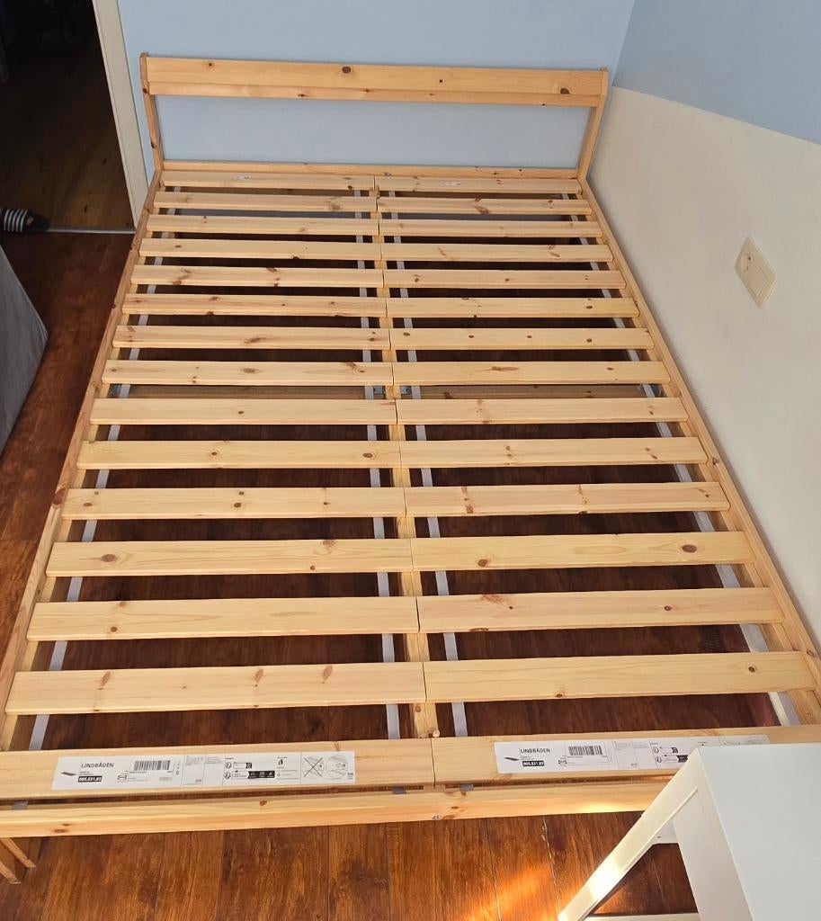 Lit IKEA complet 140x200 (Cadre + Sommier + 2 Matelas), Beige, Enlèvement, 200 cm, Bois