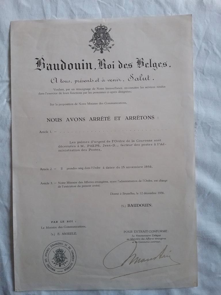 Palmes d'argent de l'Ordre de la Couronne, Enlèvement ou Envoi, Autres matériaux