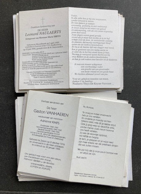 Doodsprentjes-Oud-strijders-40-45-Archief-Lot van 100 stuks, Verzamelen, Verzenden, Landmacht, Overige typen