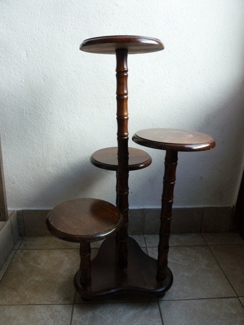 Houten plantenstaander (4-delig) faux Bamboe, 72cm, Ophalen of Verzenden