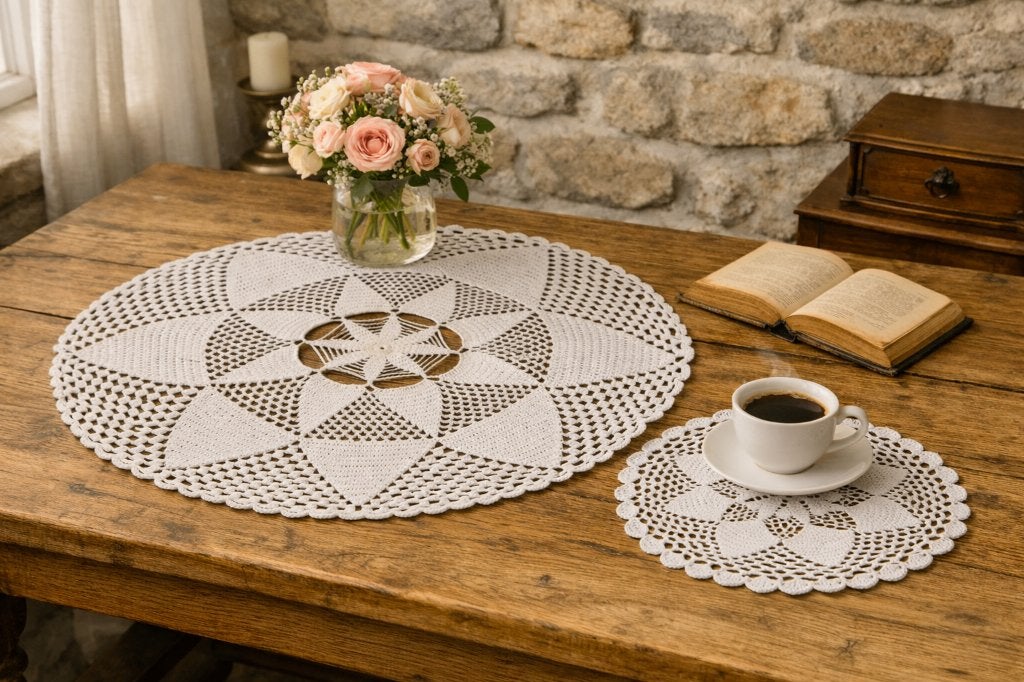 Lot de 2 napperons vintage en crochet (45 cm et 60 cm), Enlèvement ou Envoi, Comme neuf, Blanc