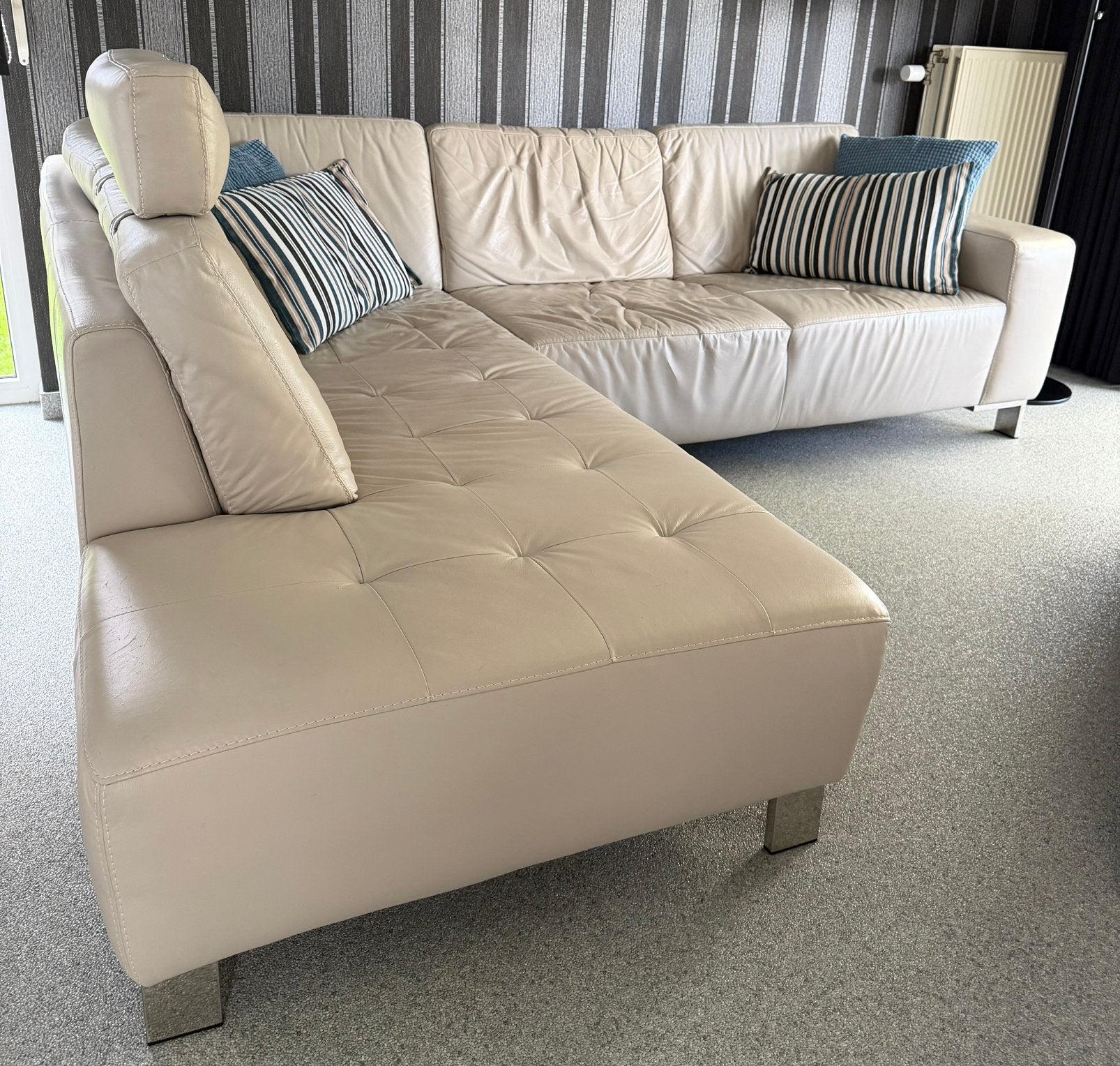 Leder hoeksalon, Huis en Inrichting, Ophalen, 250 tot 300 cm, Gebruikt, Leer