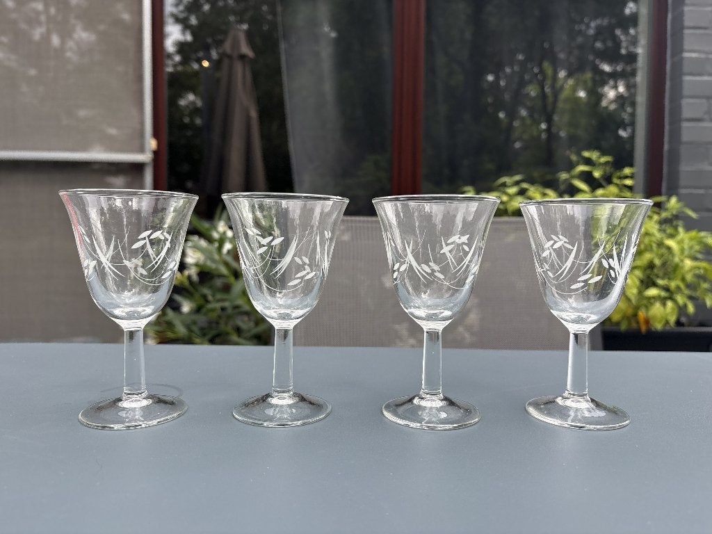 Ensemble de 4 verres à porto et à liqueur vintage gravés, Enlèvement ou Envoi
