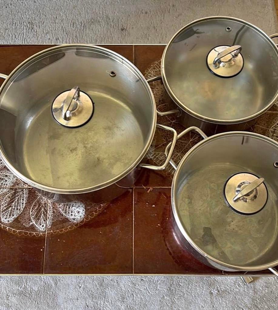 Pack trio casseroles, Maison & Meubles, Inox, Enlèvement, Utilisé, Plaque céramique