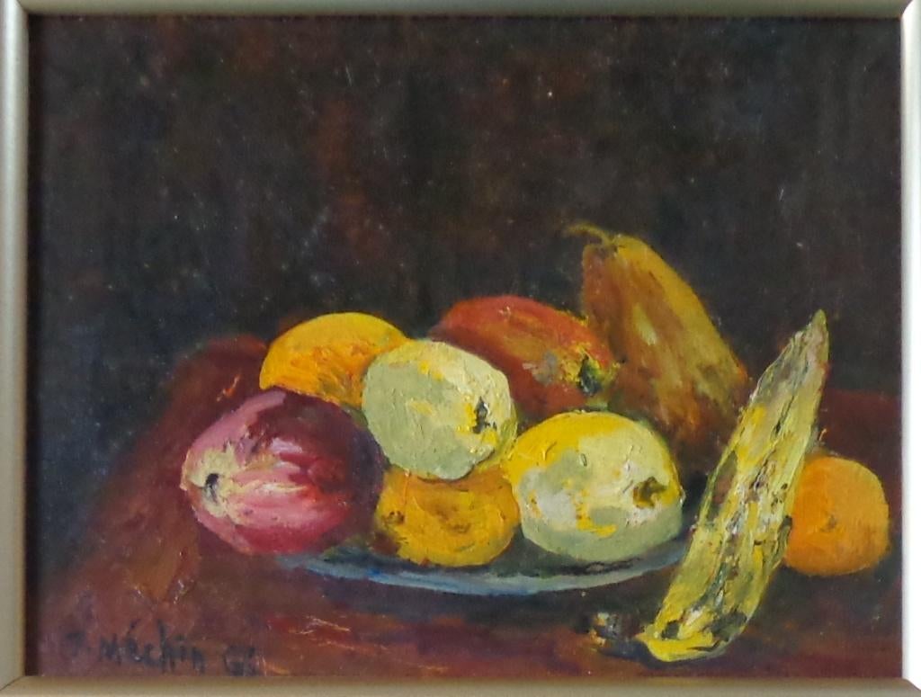 JACQUES MECHIN / STILLEVEN FRUIT / OLIEVERF / 41x49cm KADER, Enlèvement ou Envoi