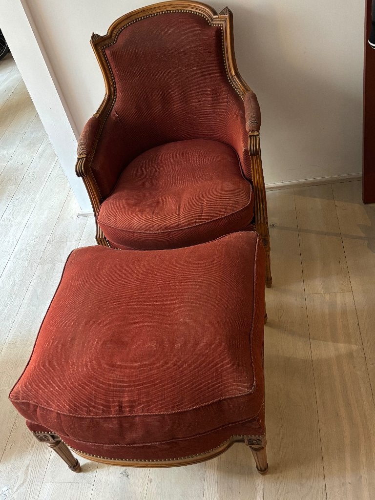Antieke Louis stijl Duchesse Brisee-Fauteuil met Hocker, Enlèvement