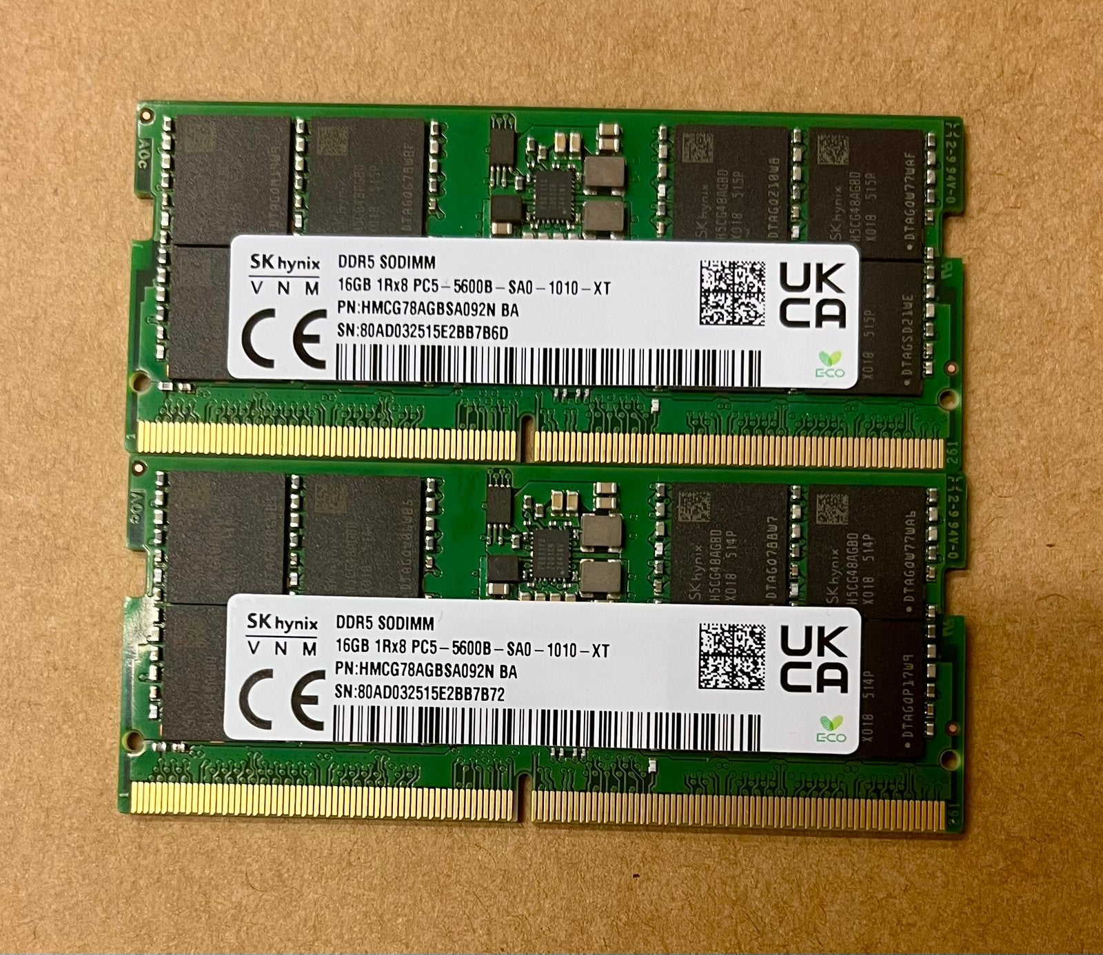 2 RAM SK hynix DDR5 SODIMM 16 GB — 5600 MHz, Ophalen, 32 GB, Zo goed als nieuw, DDR5