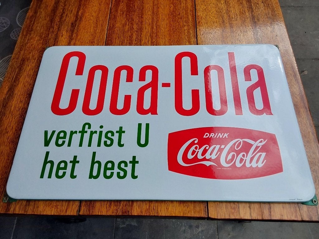 Emaille Reclamebord Bord Coca Cola Langcat Bussum, Verzamelen, Ophalen of Verzenden, Zo goed als nieuw