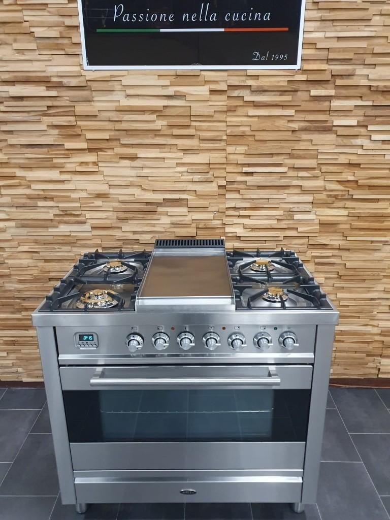 Luxe Boretti Fornuis 90cm RVS + RVS 1 grote oven Frytop, Gaz, Classe énergétique A ou plus économe, Comme neuf, Enlèvement